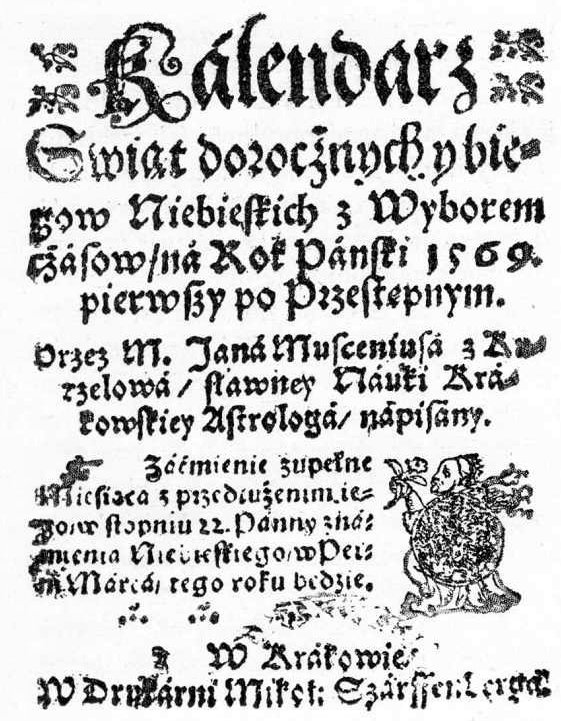 Karta tytułowa kalendarzyka krakowskiego z r. 1569.