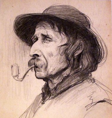 W. T. Benda, [Mężczyzna z fajką], rysunek, zbiory Ann Taylor, fot. ARS.