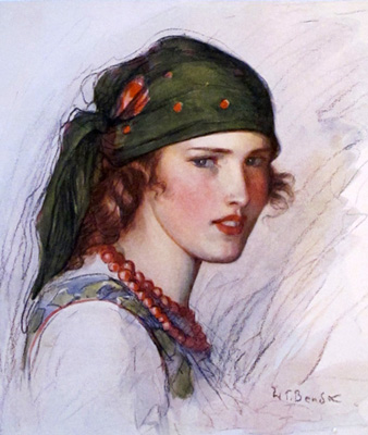 W. T. Benda, [Dziewczyna w zielonej chuście], rysunek, zbiory Ann Taylor, fot. ARS.  
