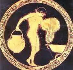 Młoda kobieta zamierza wlać wodę do labrum, V w. p.n.e.